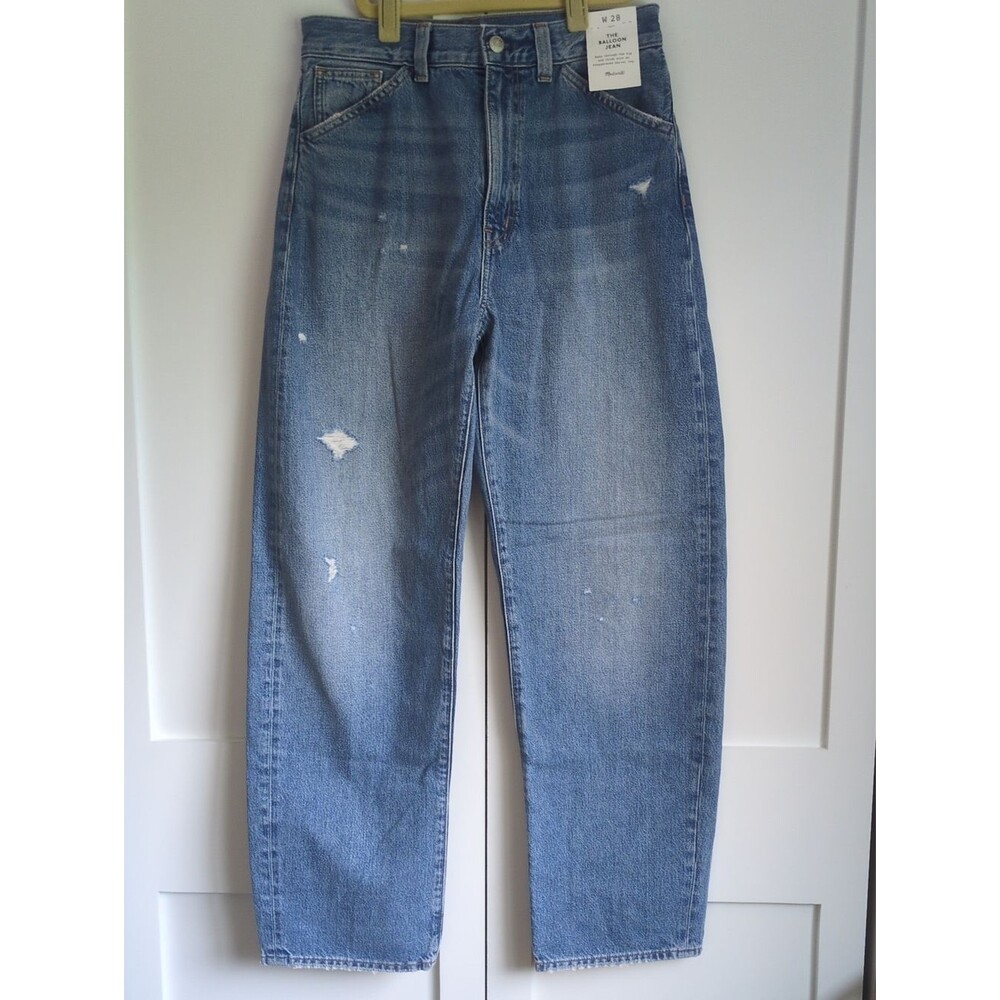 Madewell The Balloon Jean Dobbins Wash Size 28 NWT Barrel Leg Lightly Distressed - Picture 2 of 6